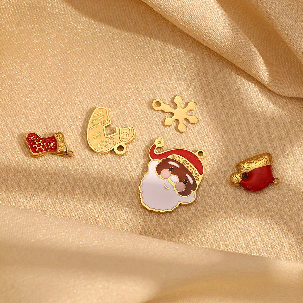 Cute Cartoon Christmas Santa Snowflake Heart Boot Pendant for Women Stainless Steel with 18K Gold Plating