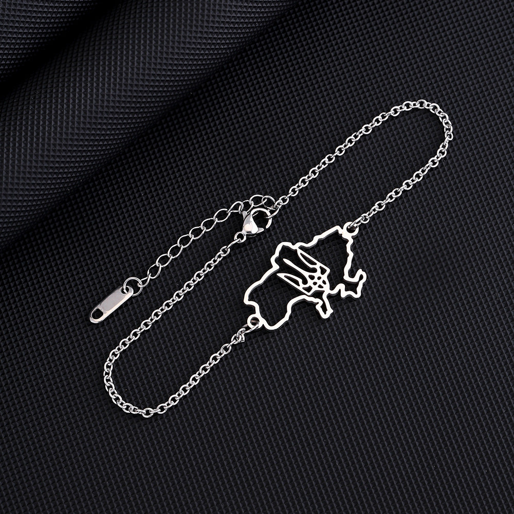 Bracciale con Pendente Geometrico in Acciaio Inossidabile Stile Etnico da Donna con Finitura Galvanizzata