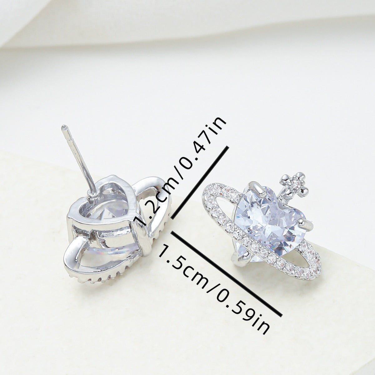 Minimalist Heart-Shaped Copper Stud Earrings with Zircon Inlay for Women