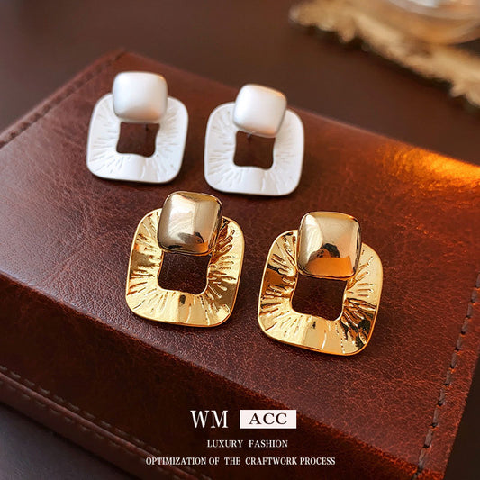 Chic Geometric Square Stud Earrings in Alloy with Gold Plating for Women