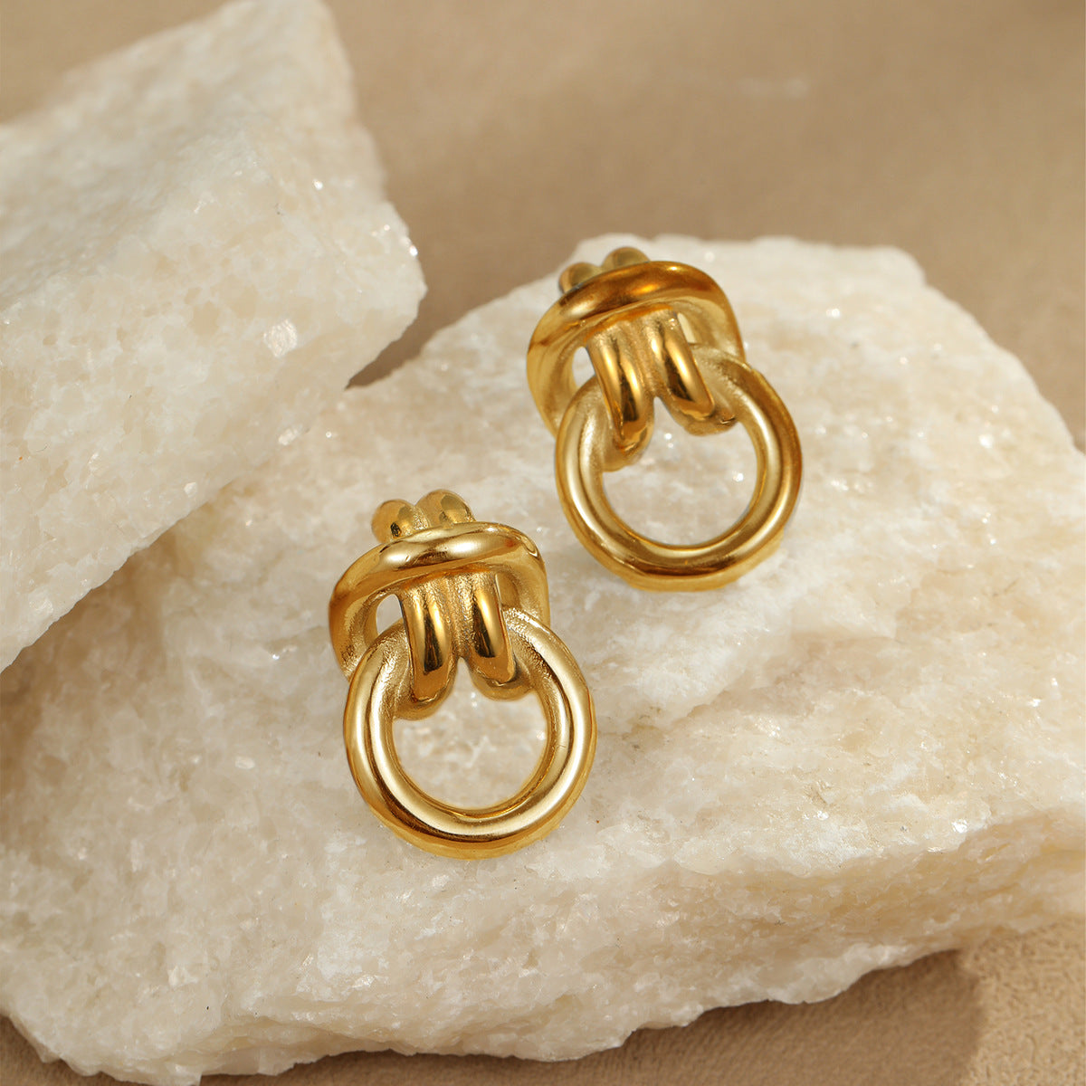 Pendientes de acero inoxidable geométricos de moda con chapado en oro de 18 quilates, diseño de doble aro hipoalergénico para mujer