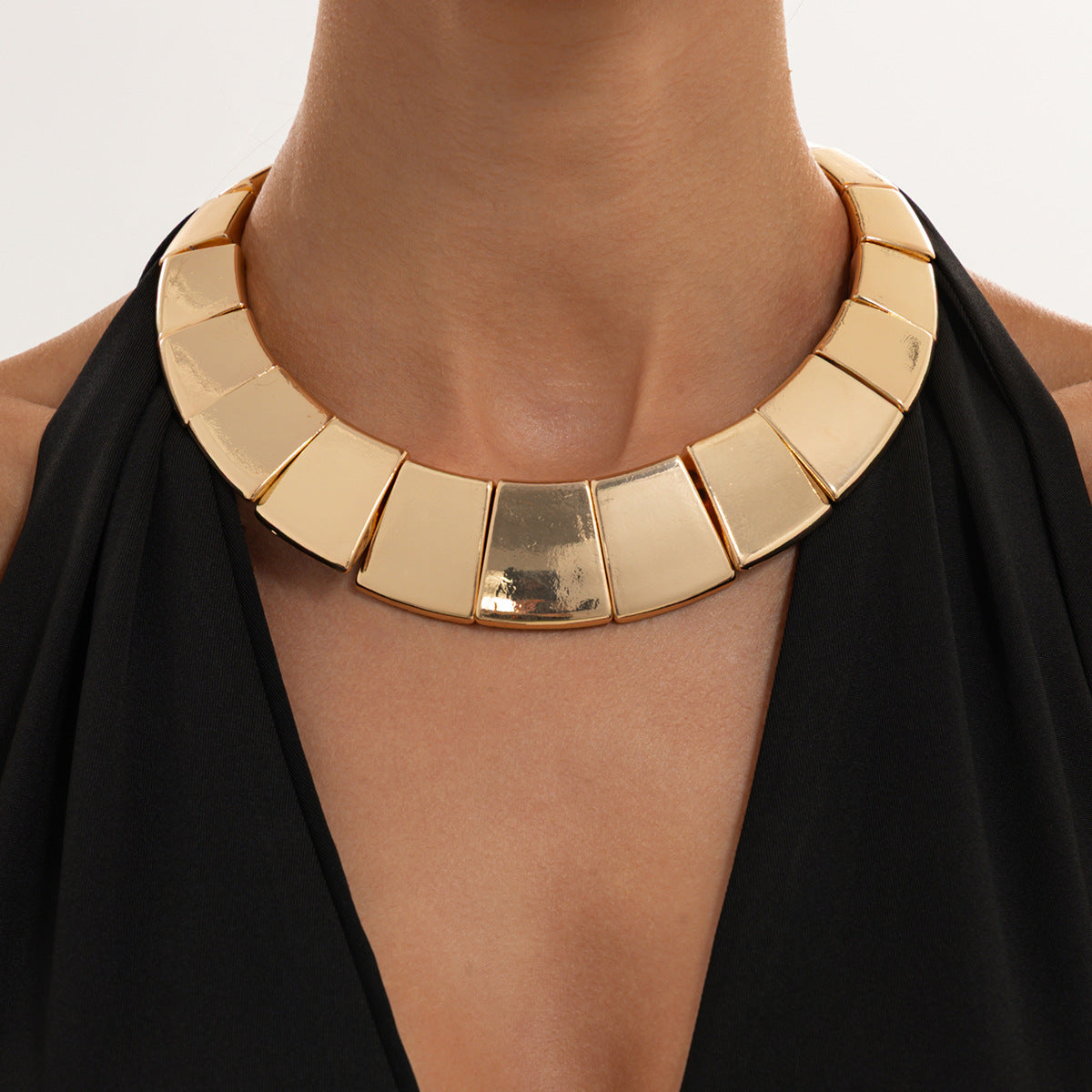 Vintage Hip-hop Punk Geometric Square Zinc Alloy Plated Choker Necklace for Women