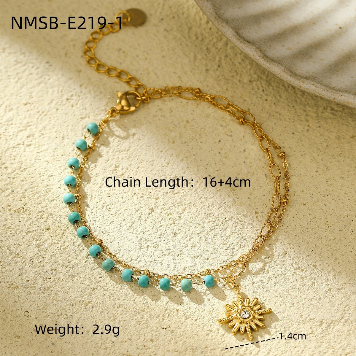 Pulsera de girasol y corazón de moda para mujer con acero inoxidable bañado en oro de 18K y cuentas de perlas