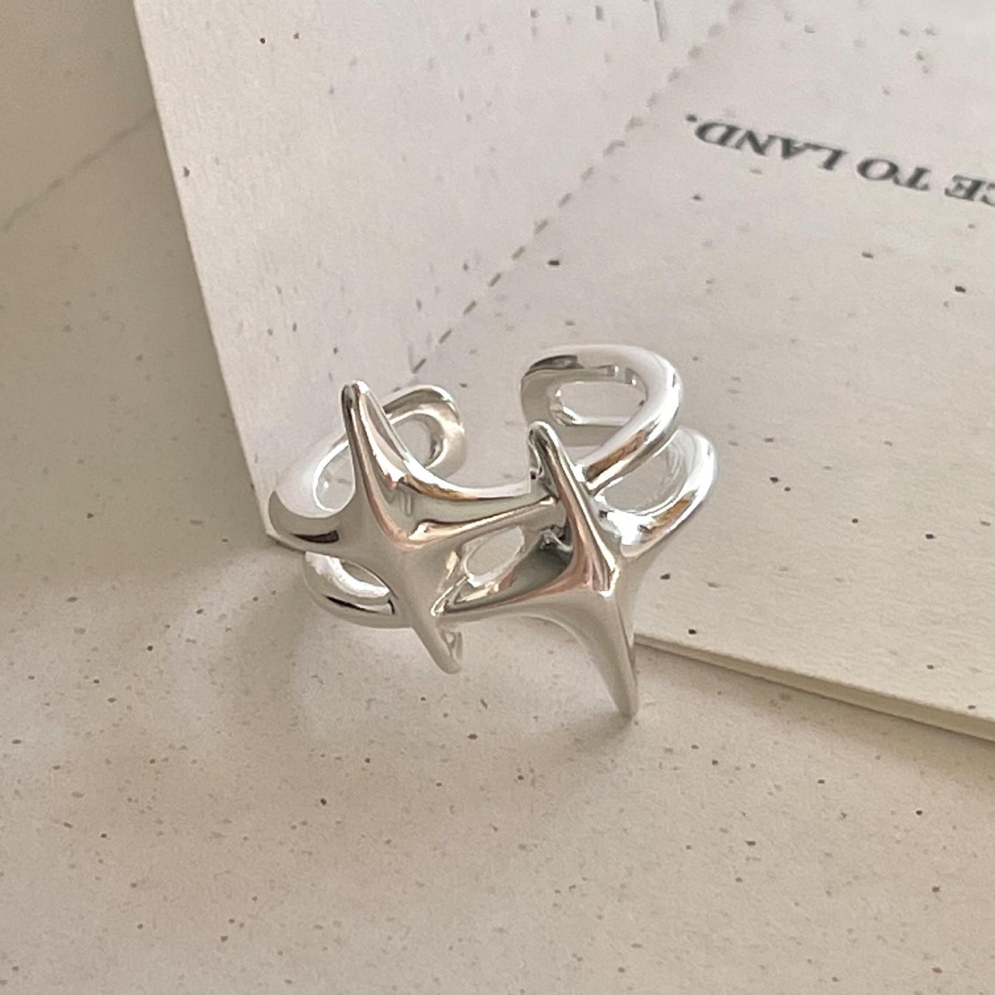 Minimalist Star-Shaped S925 Sterling Silver Ring with Plated Finish for Women
