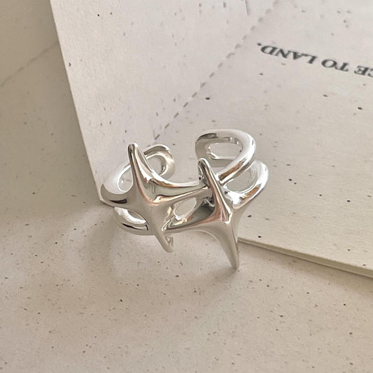 Anello minimalista a forma di stella in argento sterling S925 placcato per donne