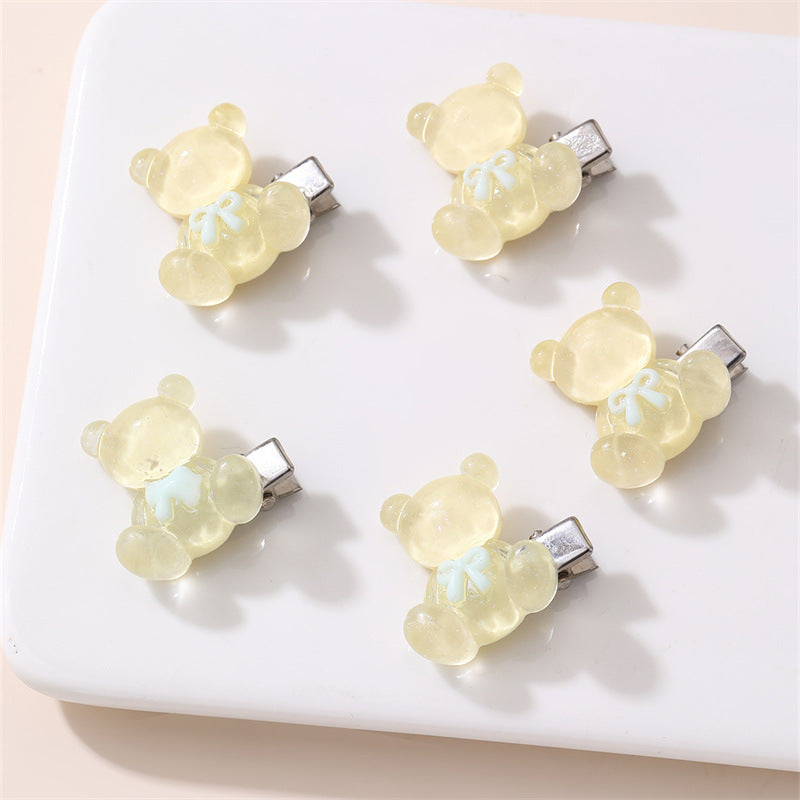 Cute Bear-Shaped Hair Clip for Kids with Bow Design in Jelly Color Floral Pattern Made of Plastic Resin Handcrafted for Children Ages 3 to 10