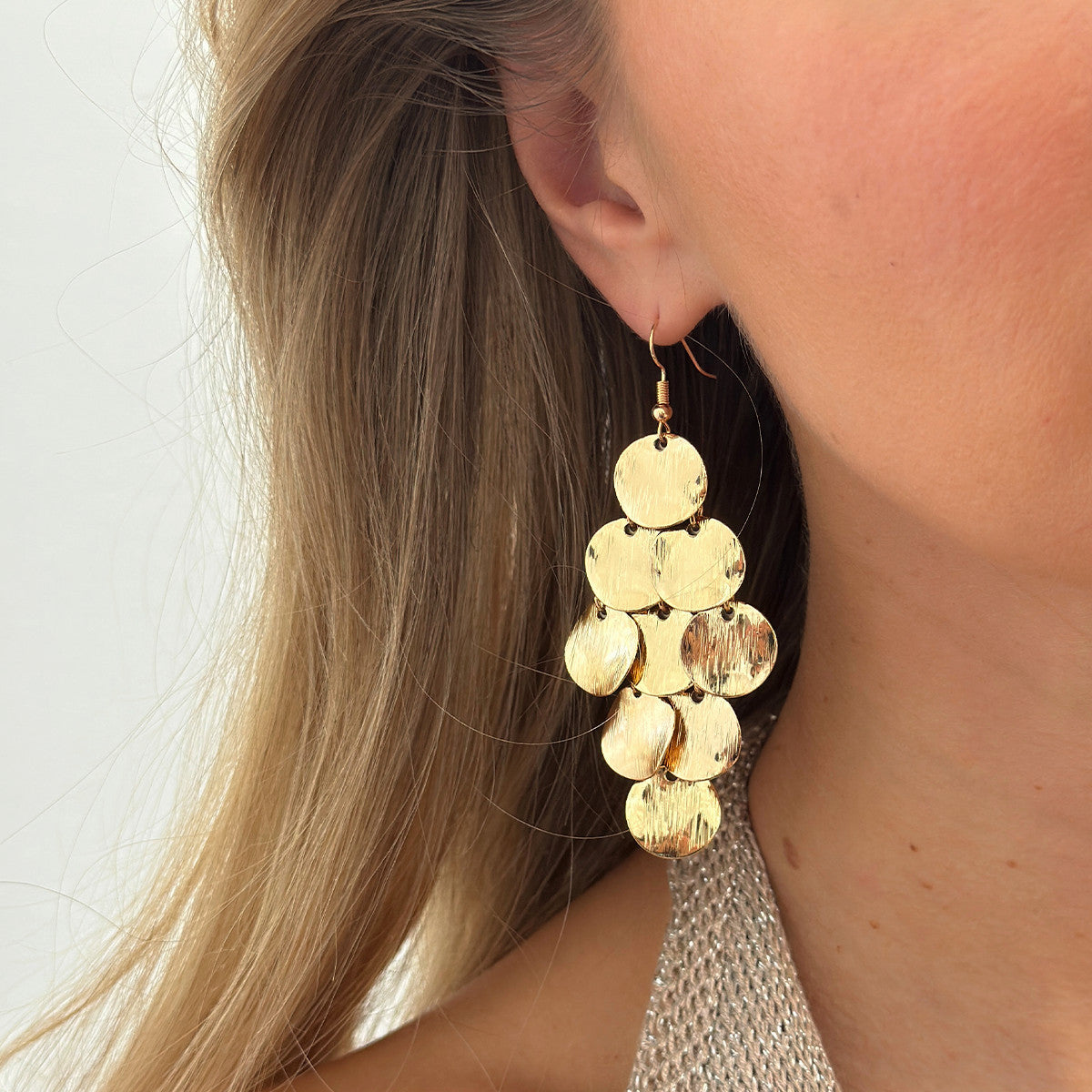 Exaggerated Geometric Round Plated Iron Drop Earrings with Tassel for Women