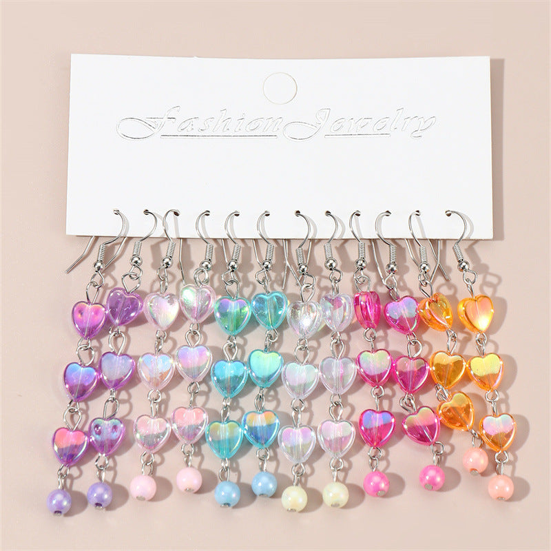 Conjunto de pendientes acrílicos de corazón y estrella minimalistas para niños con diseño colorido