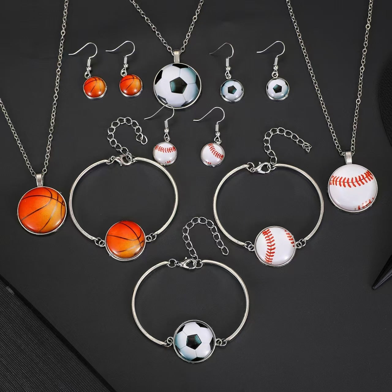 Set di gioielli da donna sportivo elegante rotondo geometrico in lega placcata