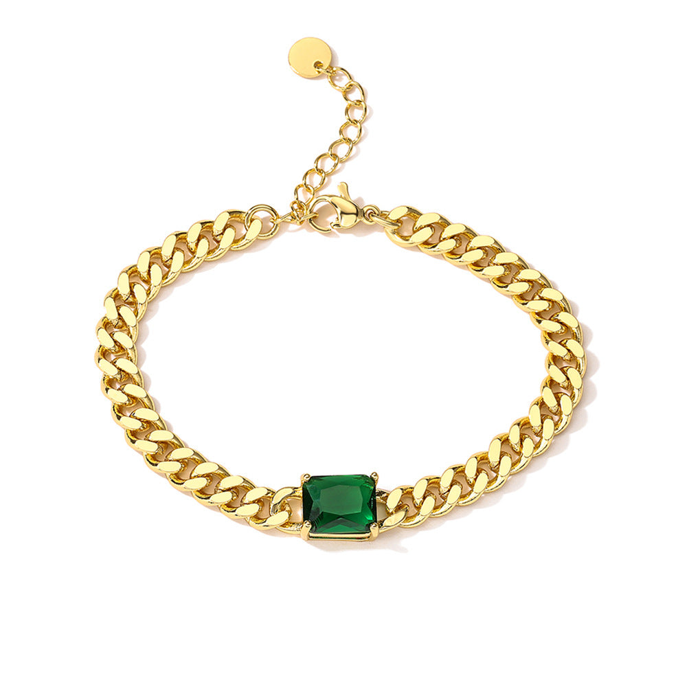 Bracciale da donna in rame con placcatura in oro 18K e intarsio in zirconi, stile punk hip-hop geometrico