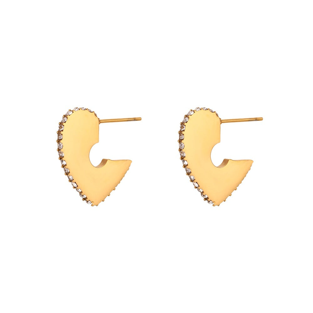Orecchini geometrici in acciaio inossidabile alla moda con placcatura in oro 18 carati, design cavo a C micro-pavé da donna