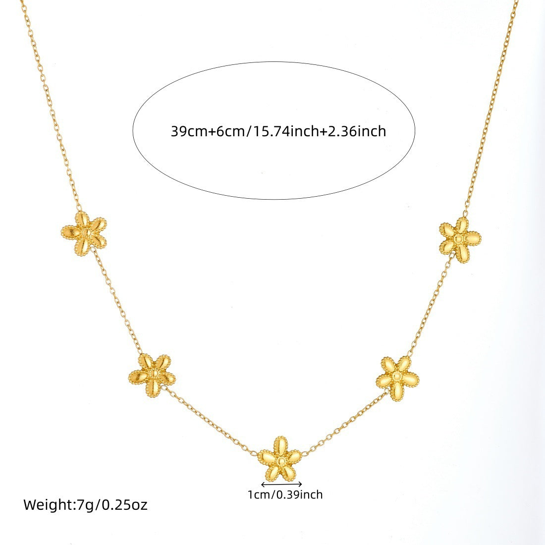 Minimalist Sweet Gold Plated Stainless Steel Floral Pendant Necklace and Earring Set for Women