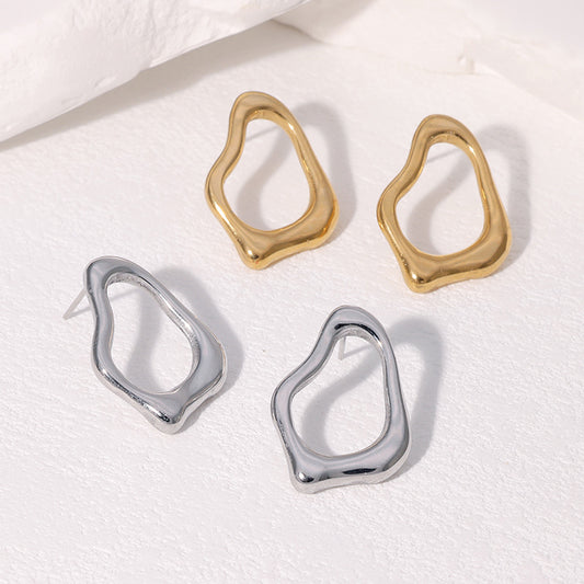 Minimalist Irregular Geometric Stainless Steel Stud Earrings for Women with Plated Finish