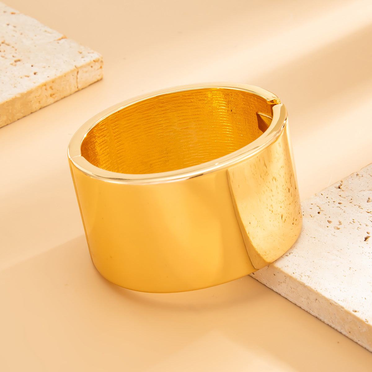 Vintage Geometric Round Resin Plated Wide Spring Cuff Bracelet