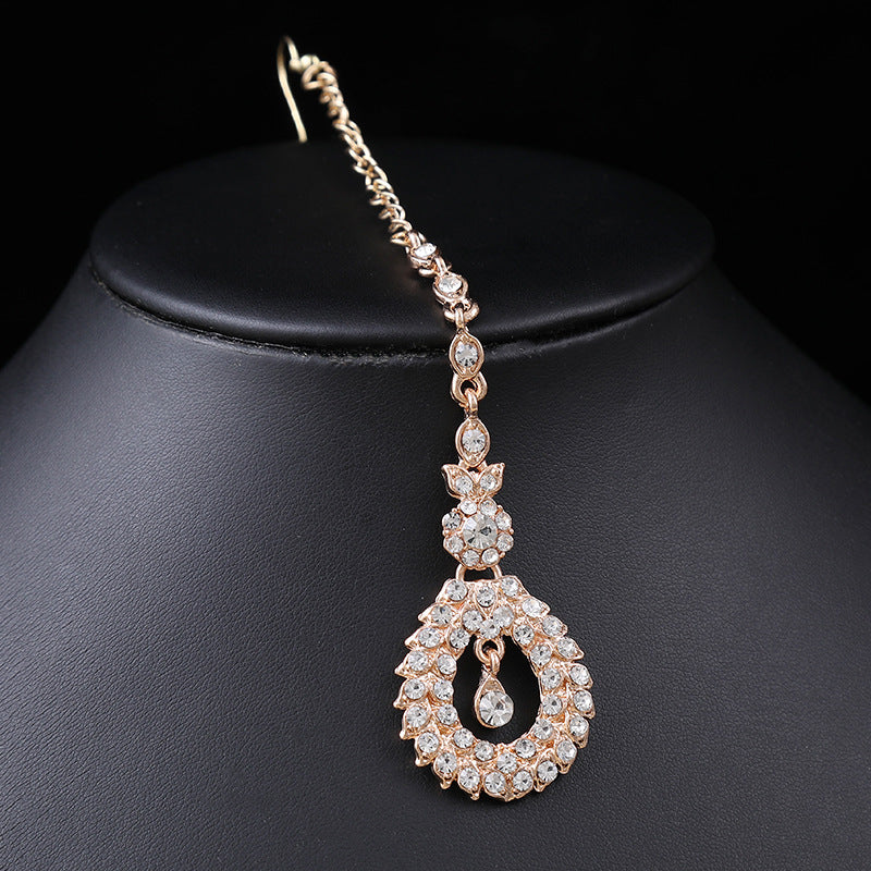 Exaggerated Vintage Alloy Necklace Set for Women with Plated Finish, Crystal Accents, and Clavicle Chain — Three-Piece Jewelry Set Including Earrings and Pendant