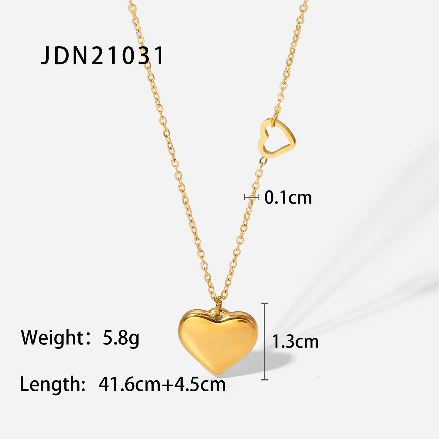 Elegant French-Style Heart-Shaped Pendant Necklace for Women in Stainless Steel with 18K Gold Plating
