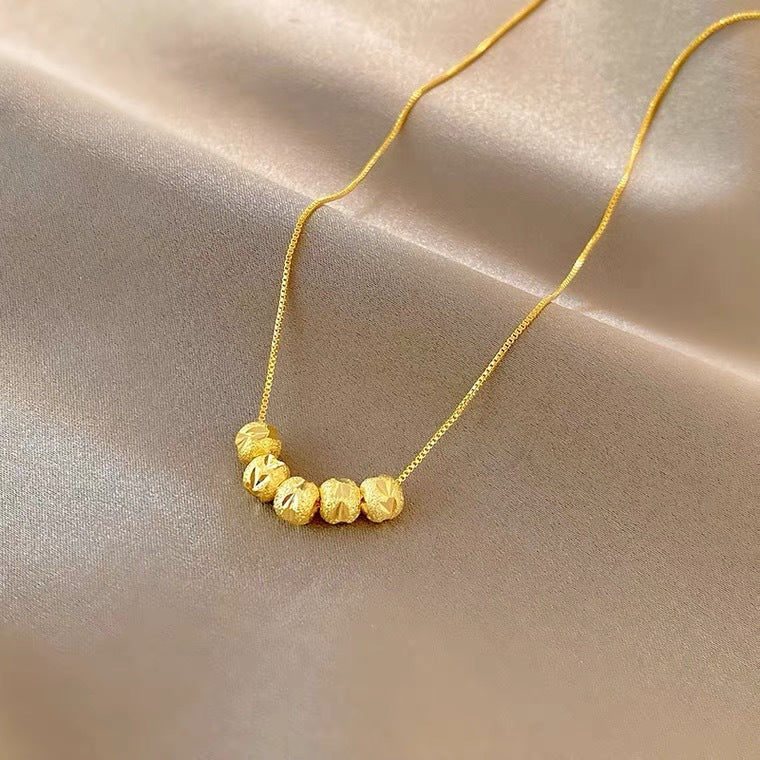 Vintage Gold-Tone Geometric Bead Pendant Necklace for Women Titanium Steel Plated Box Chain Delicate Clavicle Jewelry