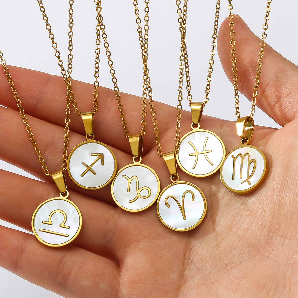 Vintage-Inspired Zodiac Pendant Necklace for Women with Titanium Steel Charm, Geometric and Floral Design, 18K Vacuum Plated Stainless Steel Snake Chain