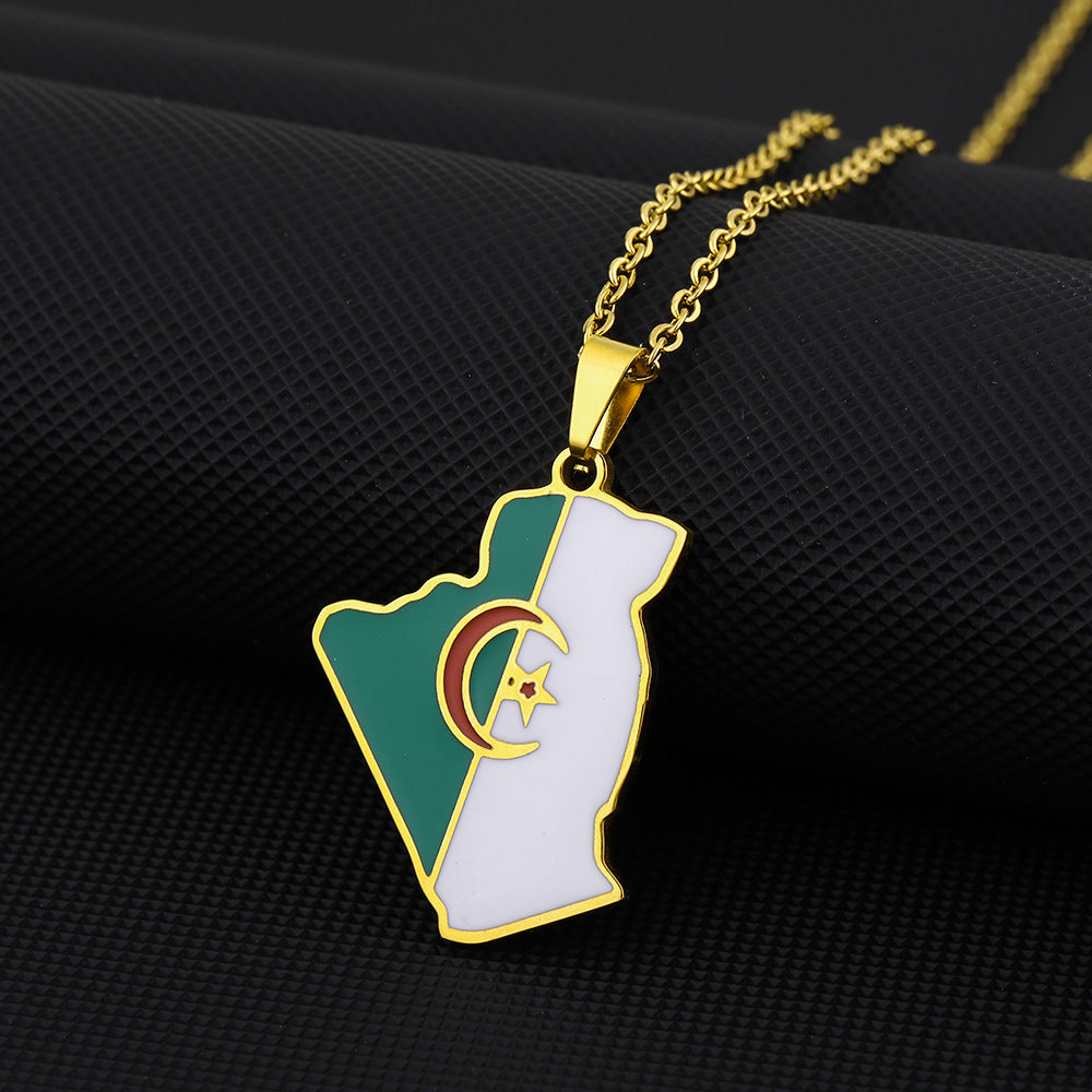 Collana pendente geometrica vintage in acciaio inossidabile con finitura smaltata unisex