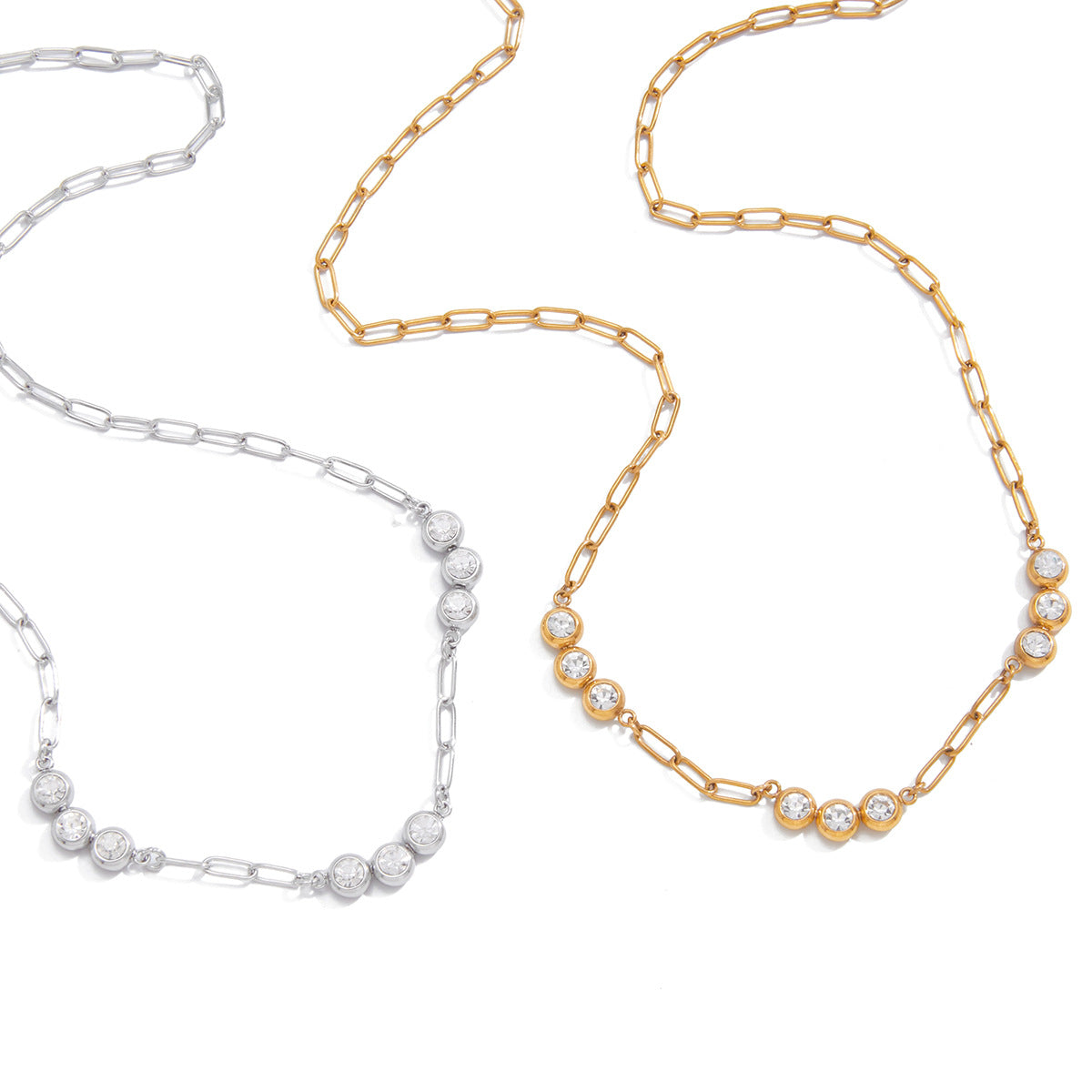 Minimalist Geometric Round Stainless Steel PVD Cubic Zirconia Necklace for Women