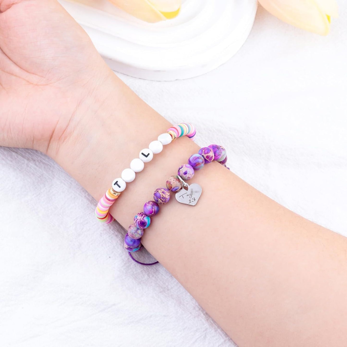 Elegant Agate Heart Letter Beaded Bracelet Set Unisex Fashion Jewelry