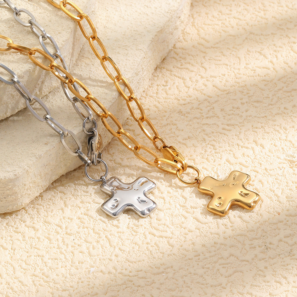 Elegant 18K Gold Plated Stainless Steel Cross Necklace for Women