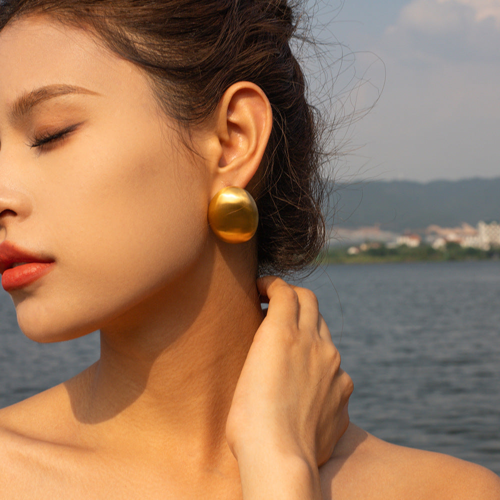 Minimalist 18K Gold Plated Brushed Oval Geometric Stainless Steel Earrings for Women