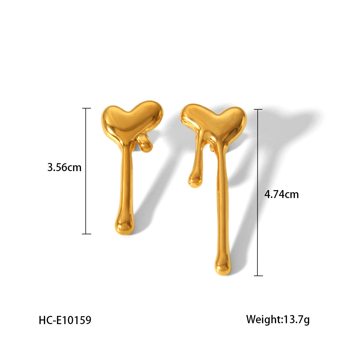 Minimalist 18K Gold Plated Stainless Steel Melted Heart Stud Earrings for Women