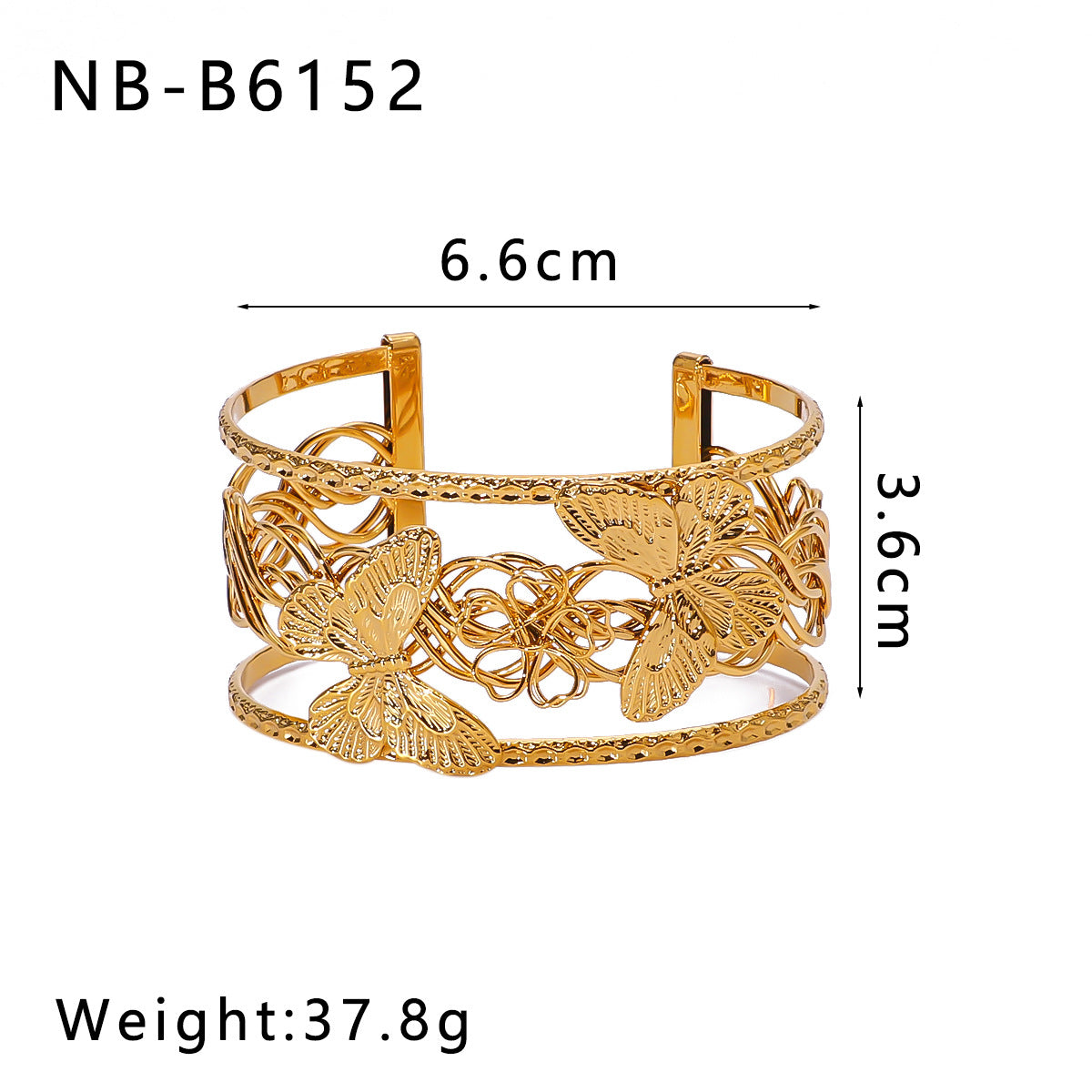 Minimalist Asymmetrical Hollow Flower Starfish Leaf Cuff Bracelet for Women in Titanium Steel with Gold Plating