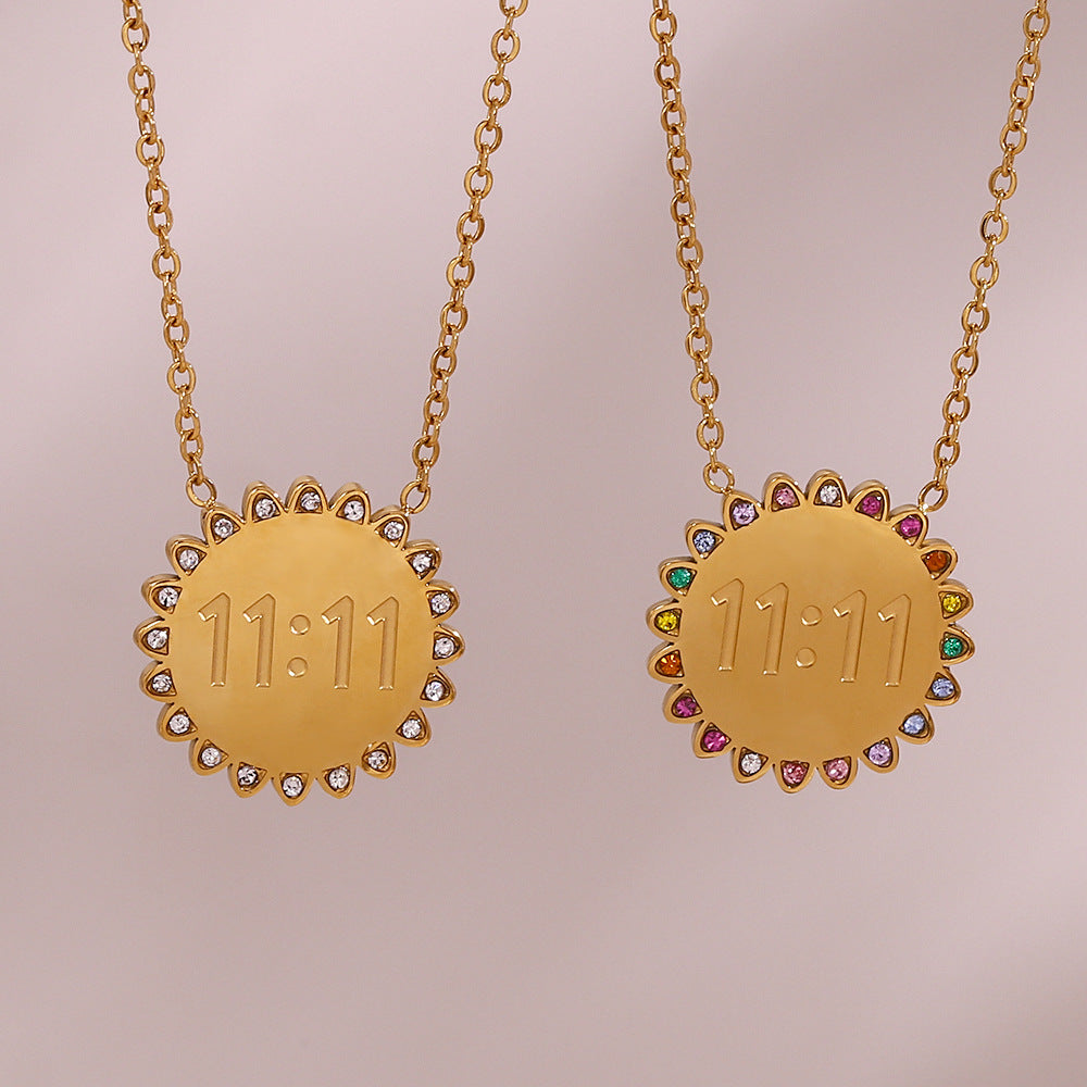 Minimalist Sunflower Pendant Necklace in Stainless Steel with 18K Gold Plating and Micro-Paved Rhinestones
