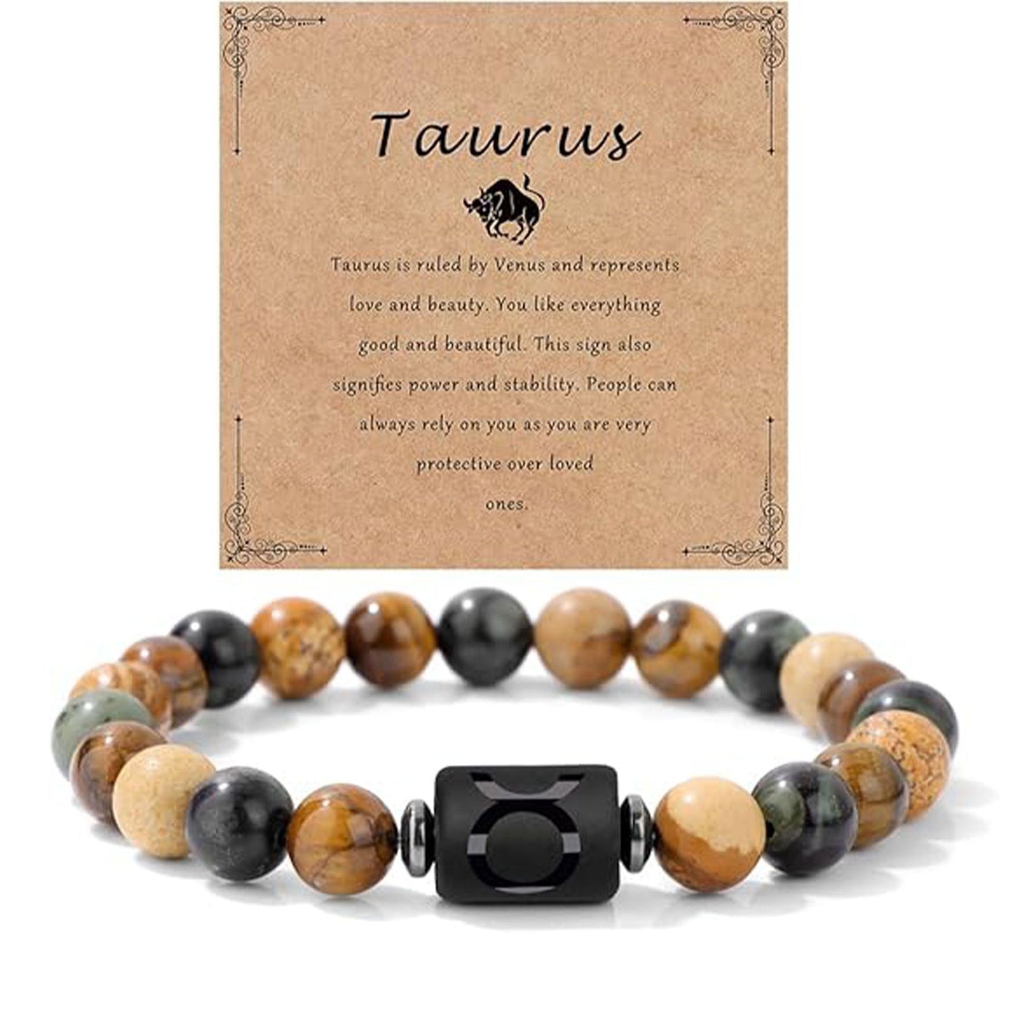 Unisex Natural Stone Zodiac Beaded Bracelet Geometric Elastic String Handmade