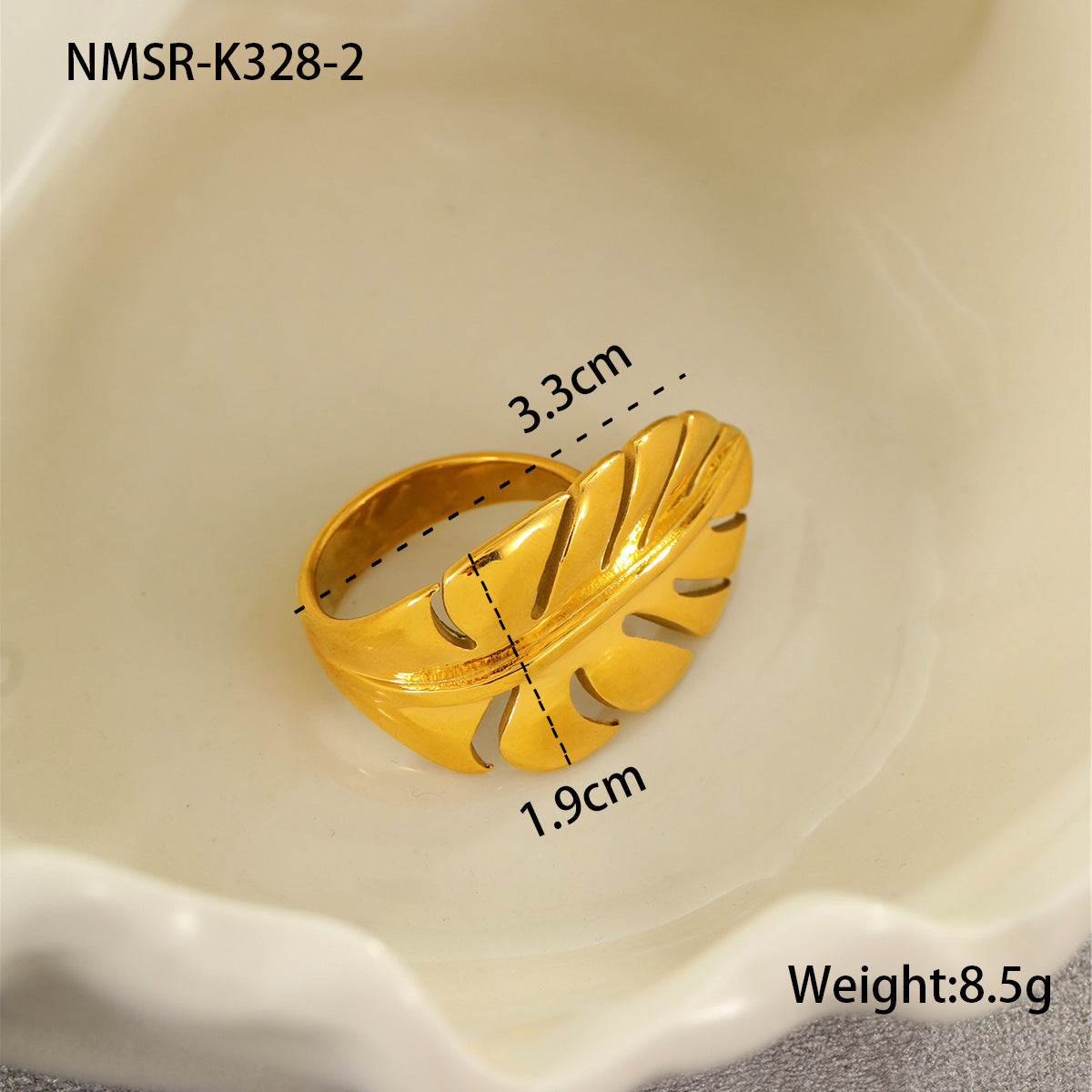 Anillo de Acero Inoxidable con Hoja Floral Vintage y Acabado Chapado para Mujer, Diseño de Banda Abierta Ajustable
