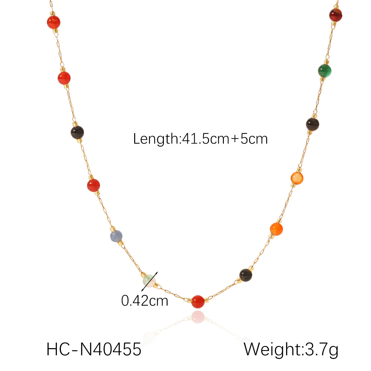 Bohemian Style Geometric Stainless Steel Beaded Necklace for Women with Natural Stone Accents and Clavicle Chain Design