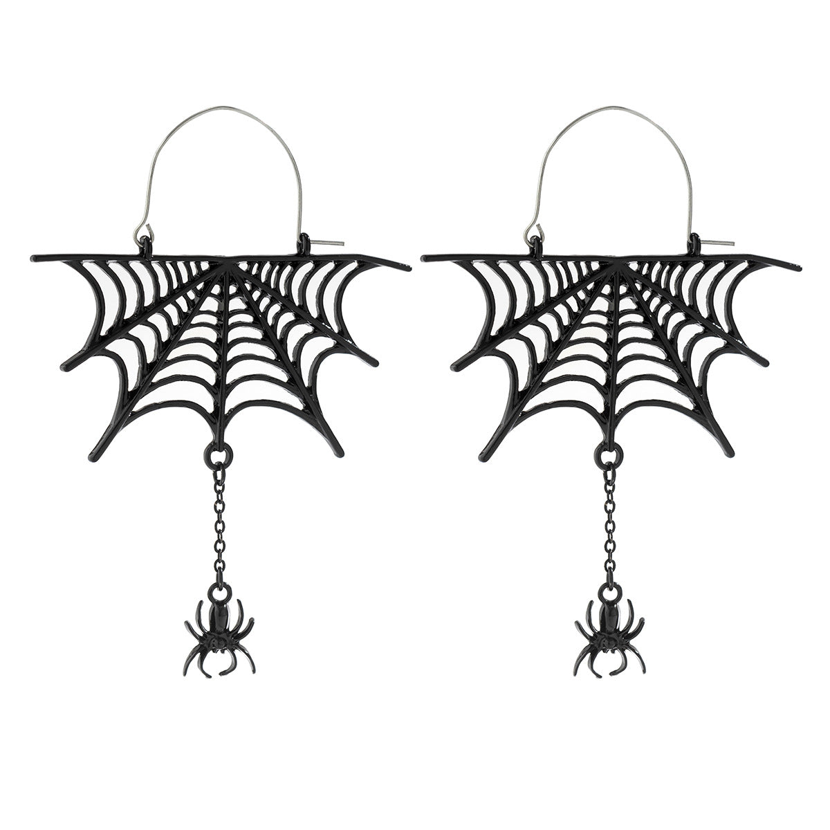 Halloween Edgy Spiderweb Tassel Stud Earrings for Women Alloy Metal Electroplated Hollow Dark Style