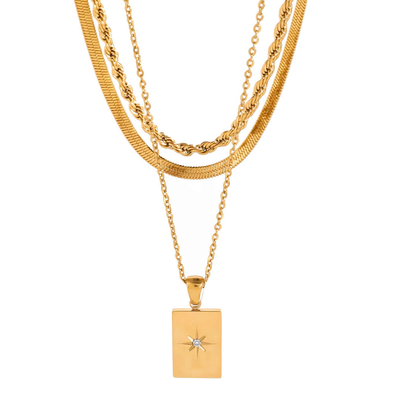 Minimalist Geometric Square Star Pendant Necklace in Stainless Steel with Plated Finish for Women