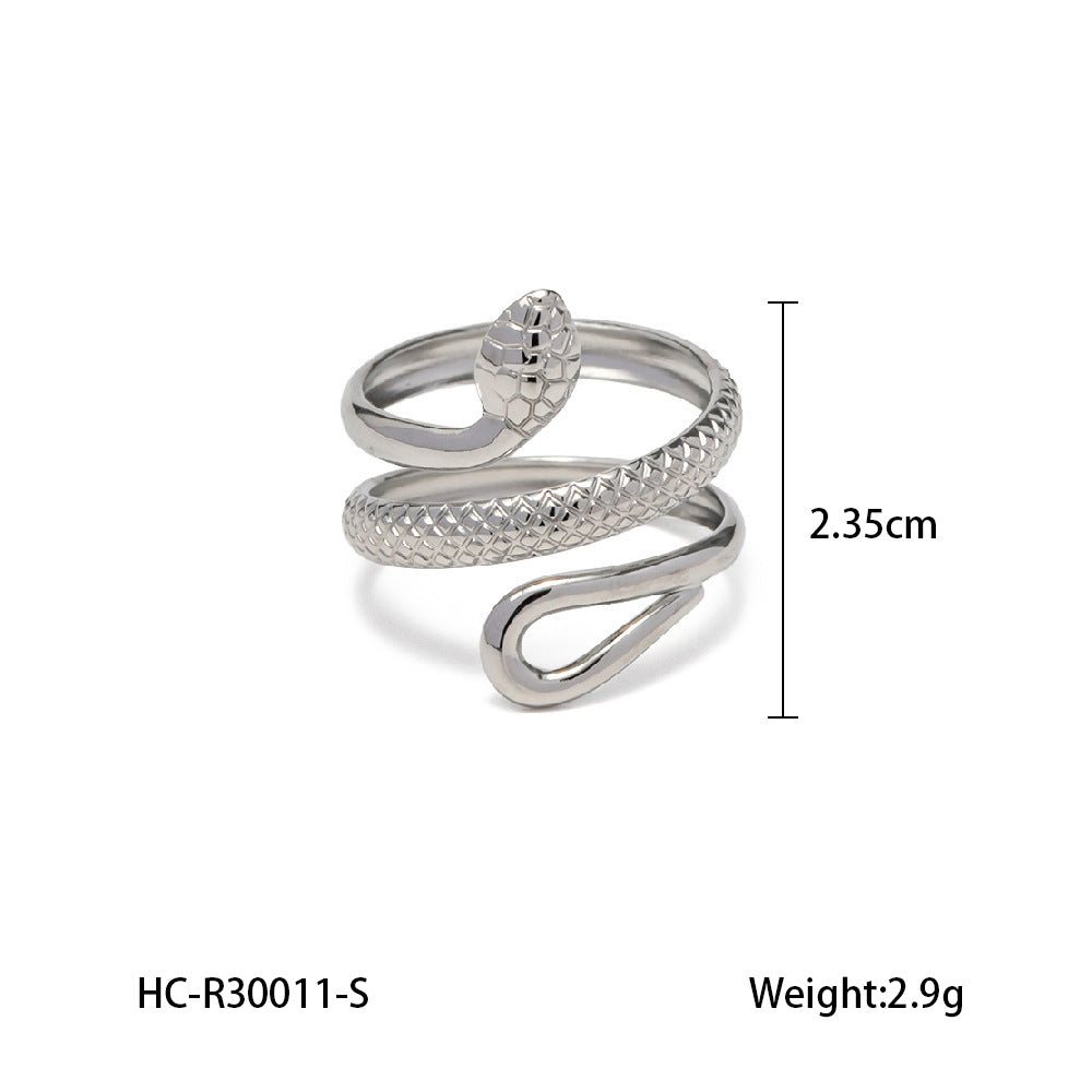 Trendy 18K Gold Plated Stainless Steel Snake Open Ring for Women