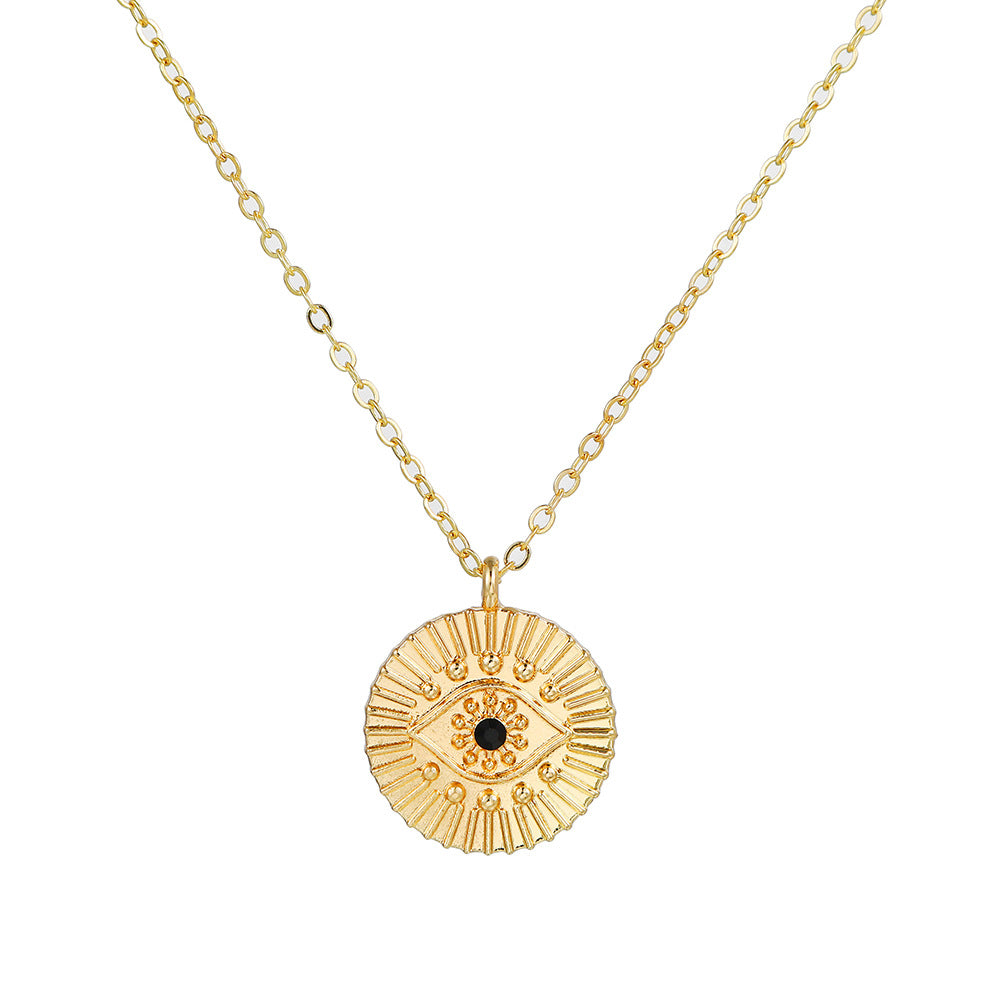 Fashion Evil Eye Pendant Necklace for Women with Gold Plating and Rhinestone Inlay on O-Chain in Geometric Shape