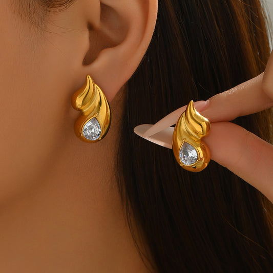 Pendientes geométricos minimalistas para mujer con incrustaciones de circonita en metal cobre, a la moda, para uso diario, tipo botón