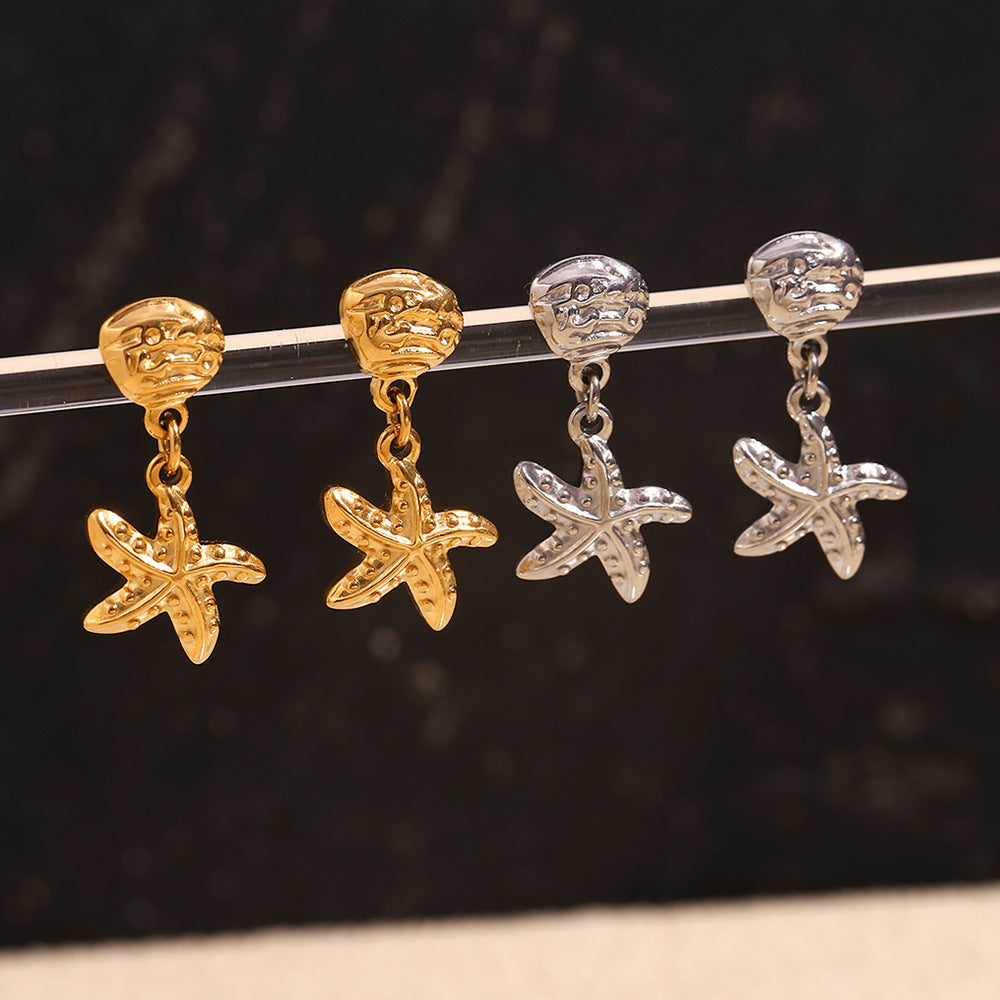 Orecchini a perno da donna in acciaio inossidabile, placcati oro 18 carati, con stella geometrica e dal design vintage alla moda