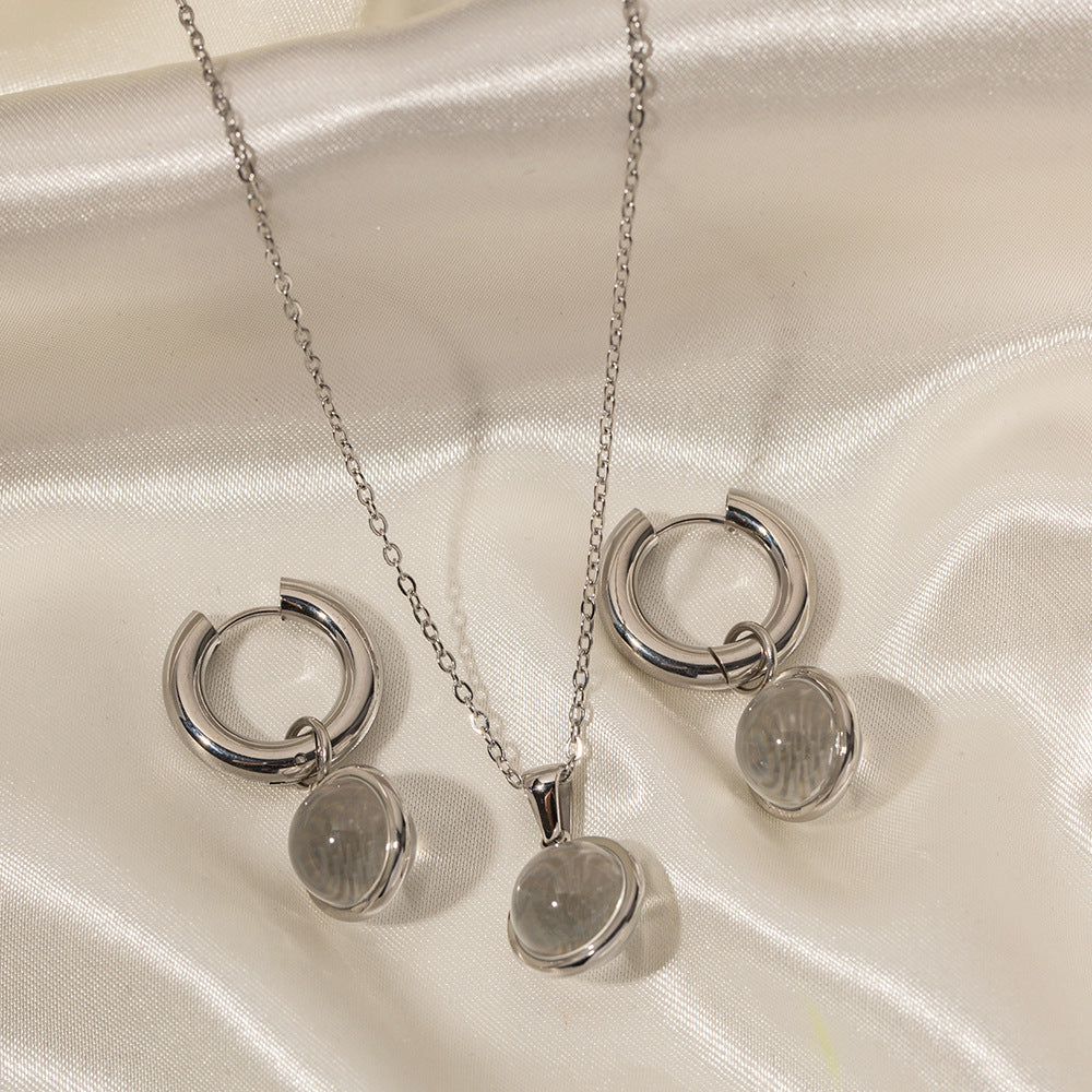 Minimalist Round Glass Ball Pendant Necklace for Women with Titanium Steel Pendant and Stainless Steel Chain Plated Finish