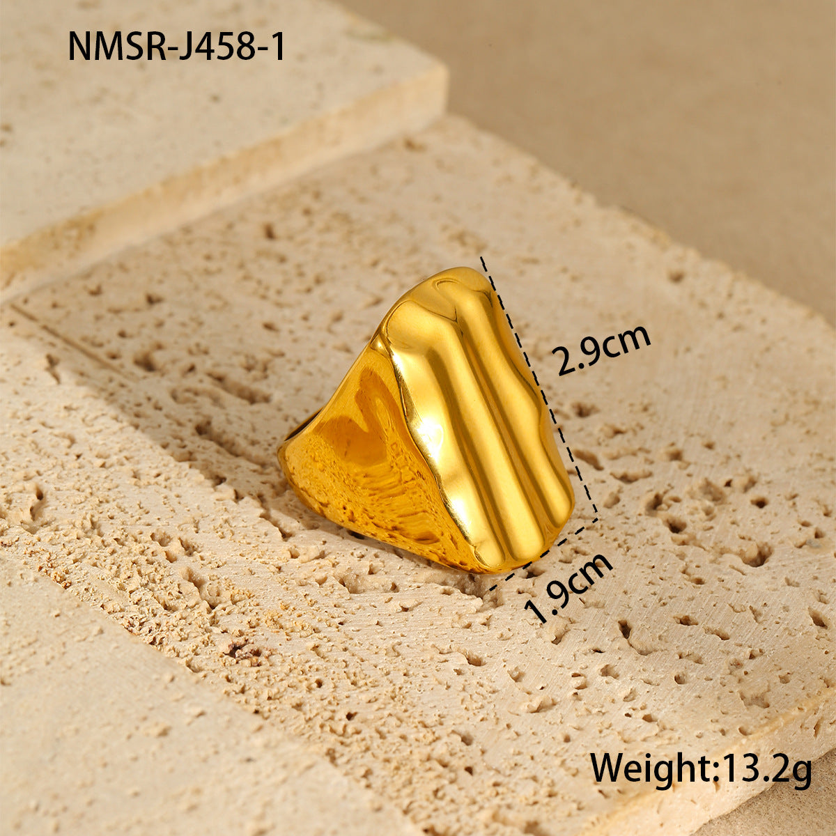 Anello da donna in acciaio al titanio placcato oro 18 carati, modello geometrico minimalista a fascia larga