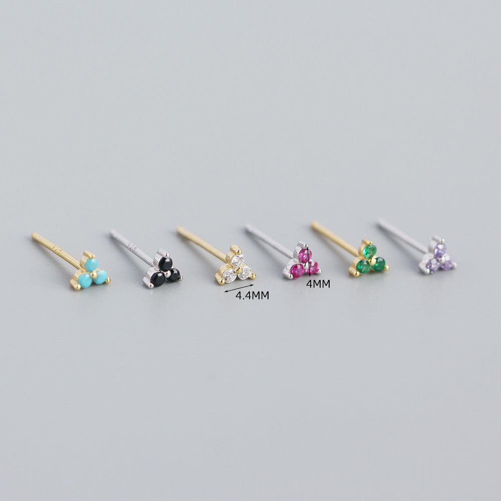 Minimalist Elegant 925 Sterling Silver Inlaid Diamond Plant Stud Earrings