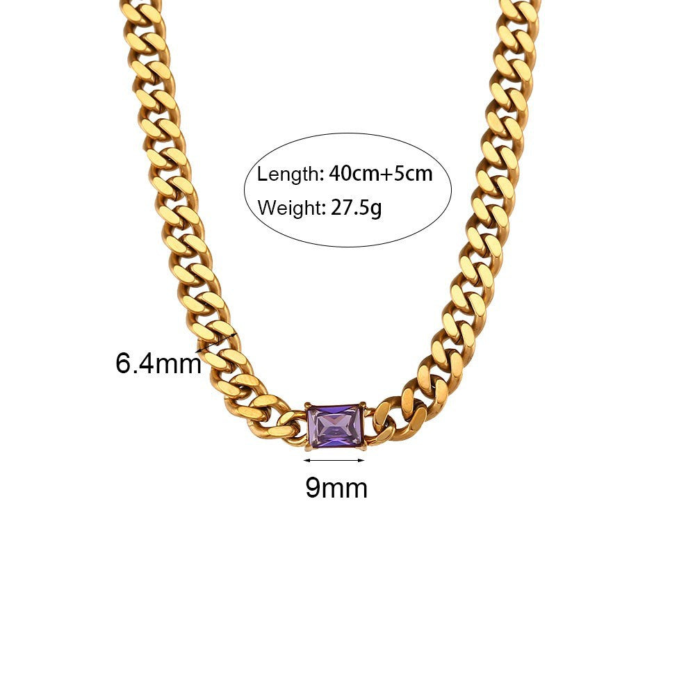 Collana pendente geometrica minimalista in acciaio inossidabile con placcatura in oro 18 carati su catena a maglia cubana