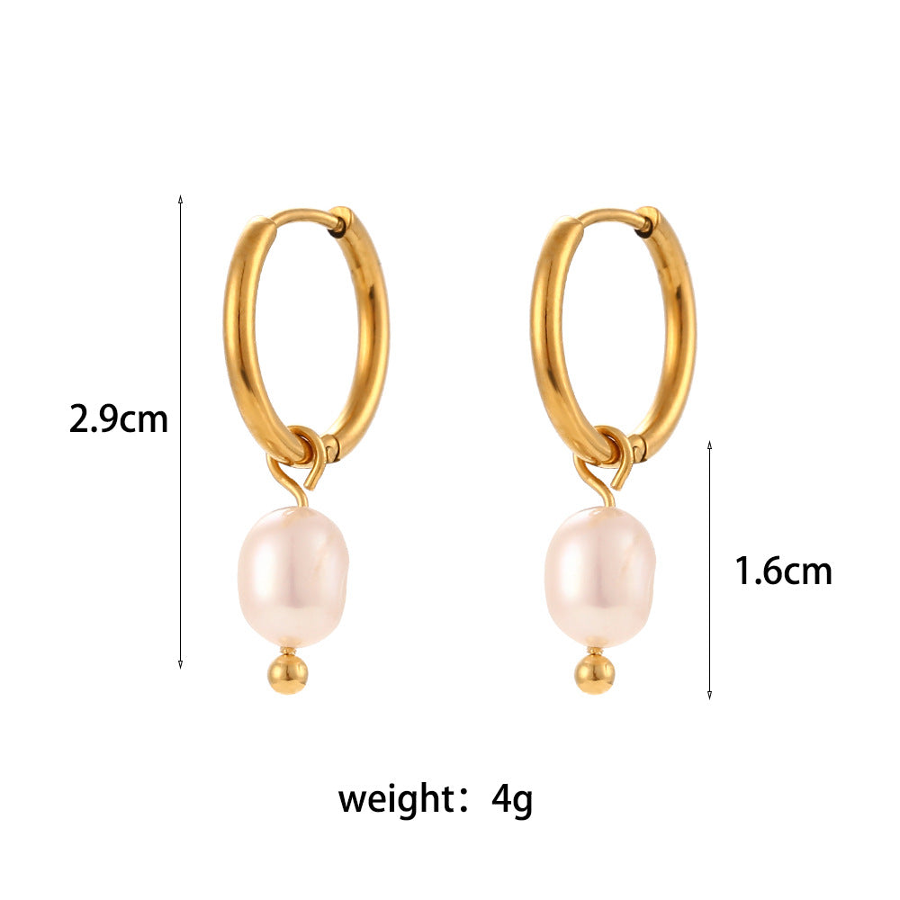 Pendientes de Acero Inoxidable Geométricos Minimalistas con Baño de Oro de 18K y Detalles de Perlas de Agua Dulce