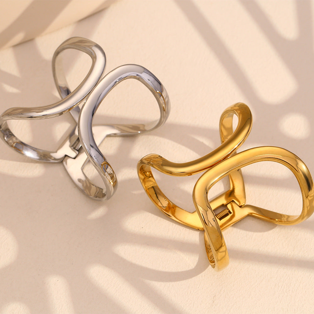 Bracciale da donna in acciaio inossidabile placcato oro 18K, geometrico minimalista e simmetrico
