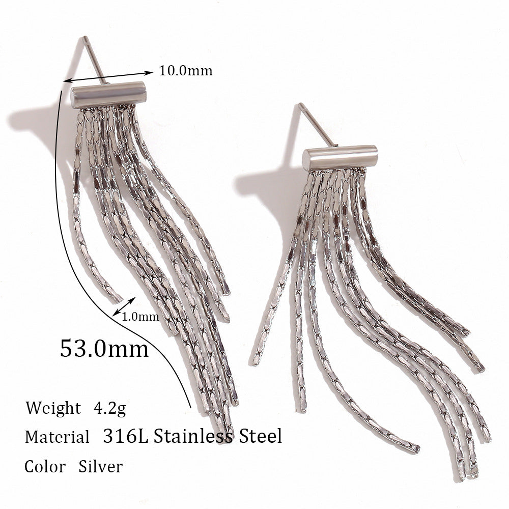 Minimalist Geometric Stainless Steel 18K Gold Plated T-Shaped Tassel Earrings for Women