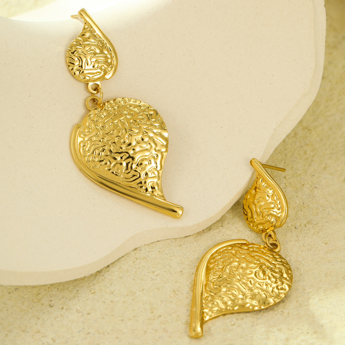 Vintage-Style Textured Stainless Steel Irregular Teardrop Dangle Stud Earrings for Women