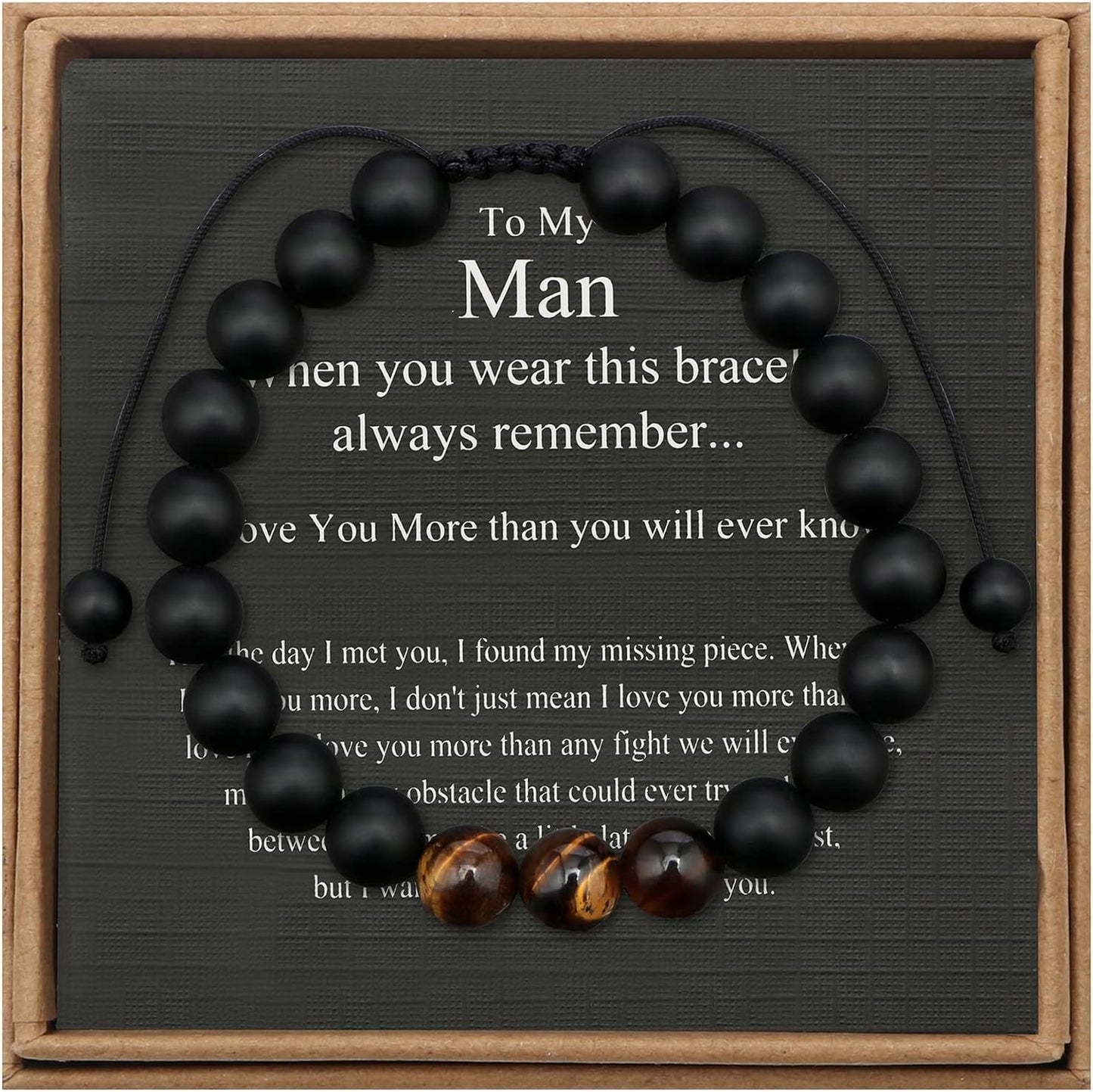 Men's Geometric Tiger's Eye Beaded Bracelet Adjustable Double Layer Handmade Gift
