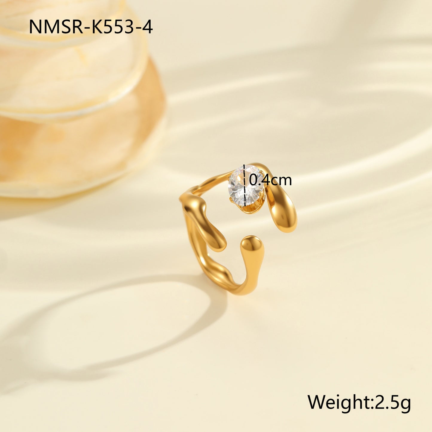 Anello da donna minimalista geometrico con zirconi in acciaio inossidabile con finitura placcata