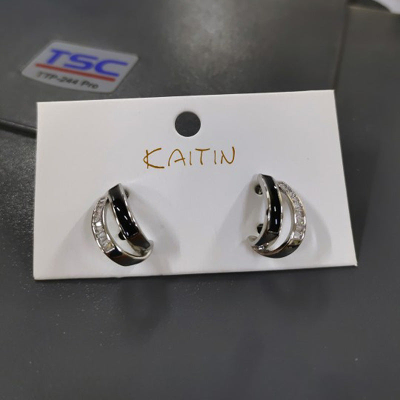 Vintage Geometric Earrings with Enamel Finish in Copper Base and Steel Posts for Women